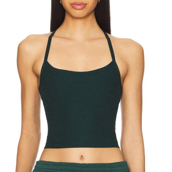 Spacedye Slim Racerback Cropped Tank Top - Dark Spruce Green - Picture 2 of 2
